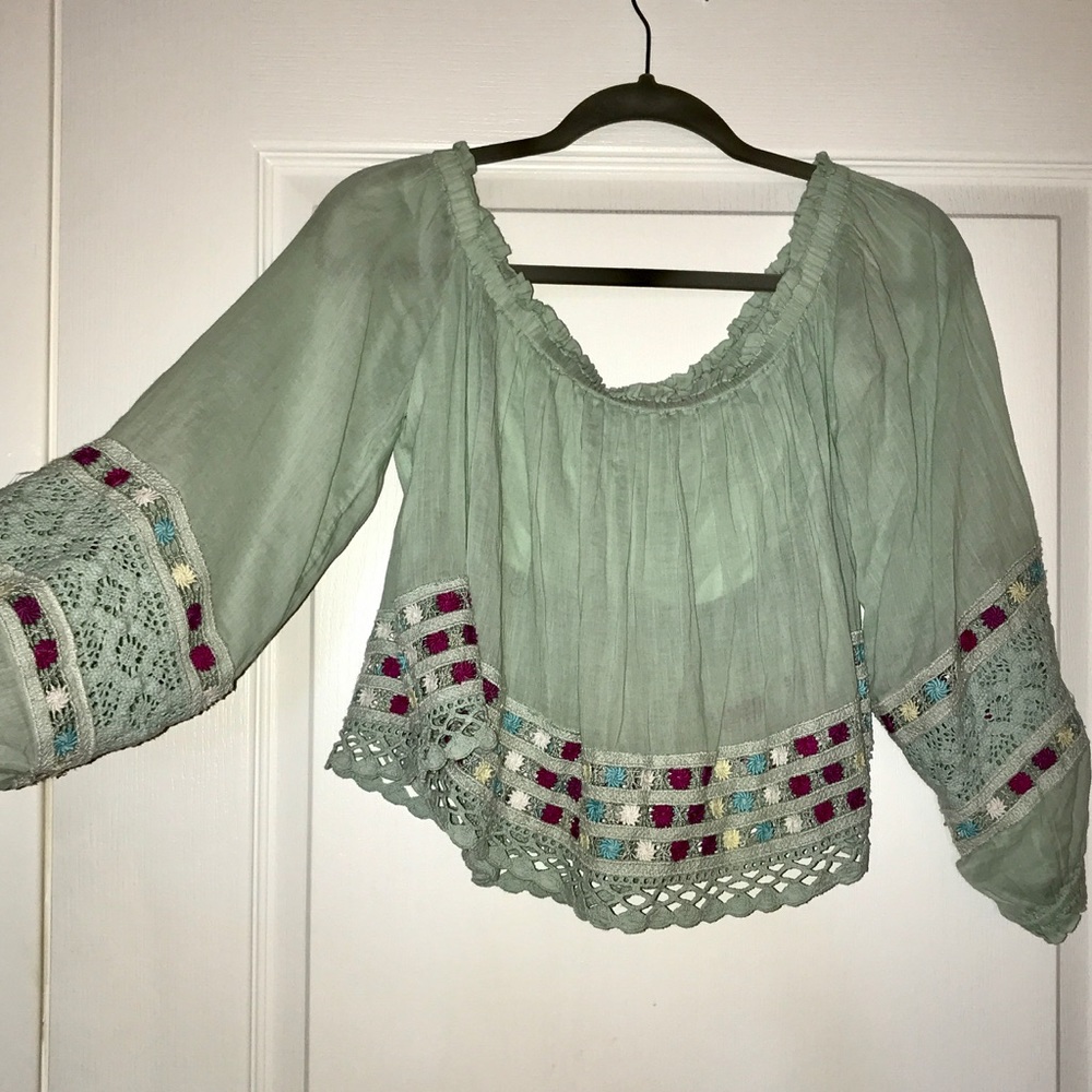 Free People flower sleeve crop top